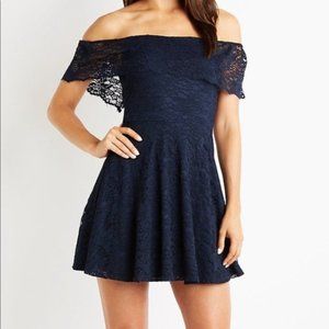 NEVER WORN - Navy Lace Off Shoulder Charlotte Russe Dress
